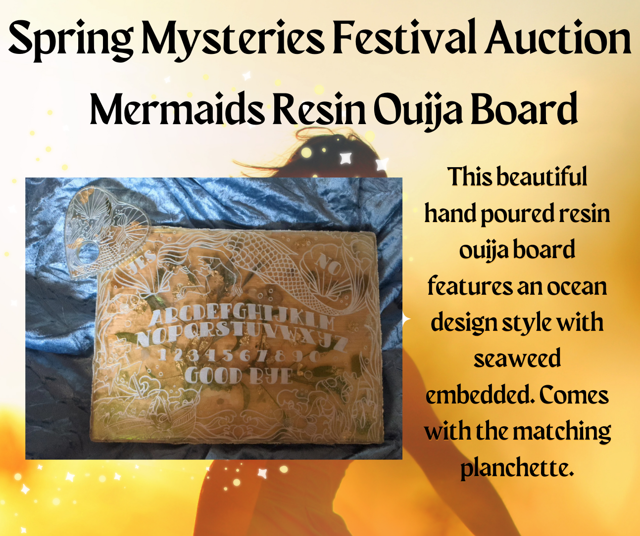 Spring mysteries festival auction mermaids resin ouija board