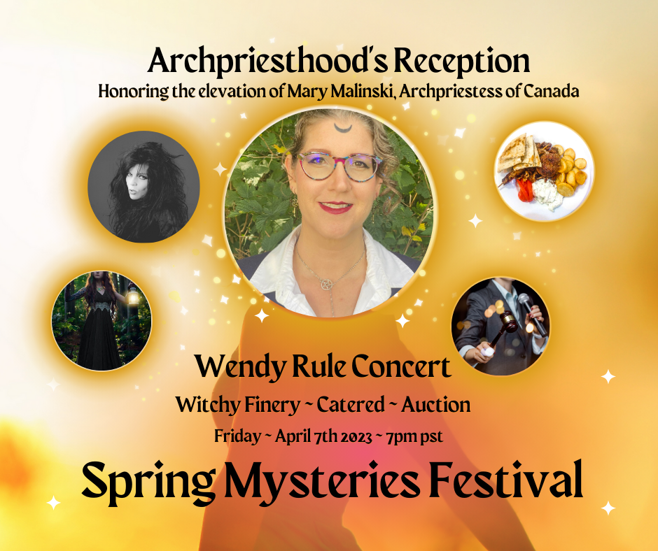 An advertisement for the spring mysteries festival, Wendy Rule