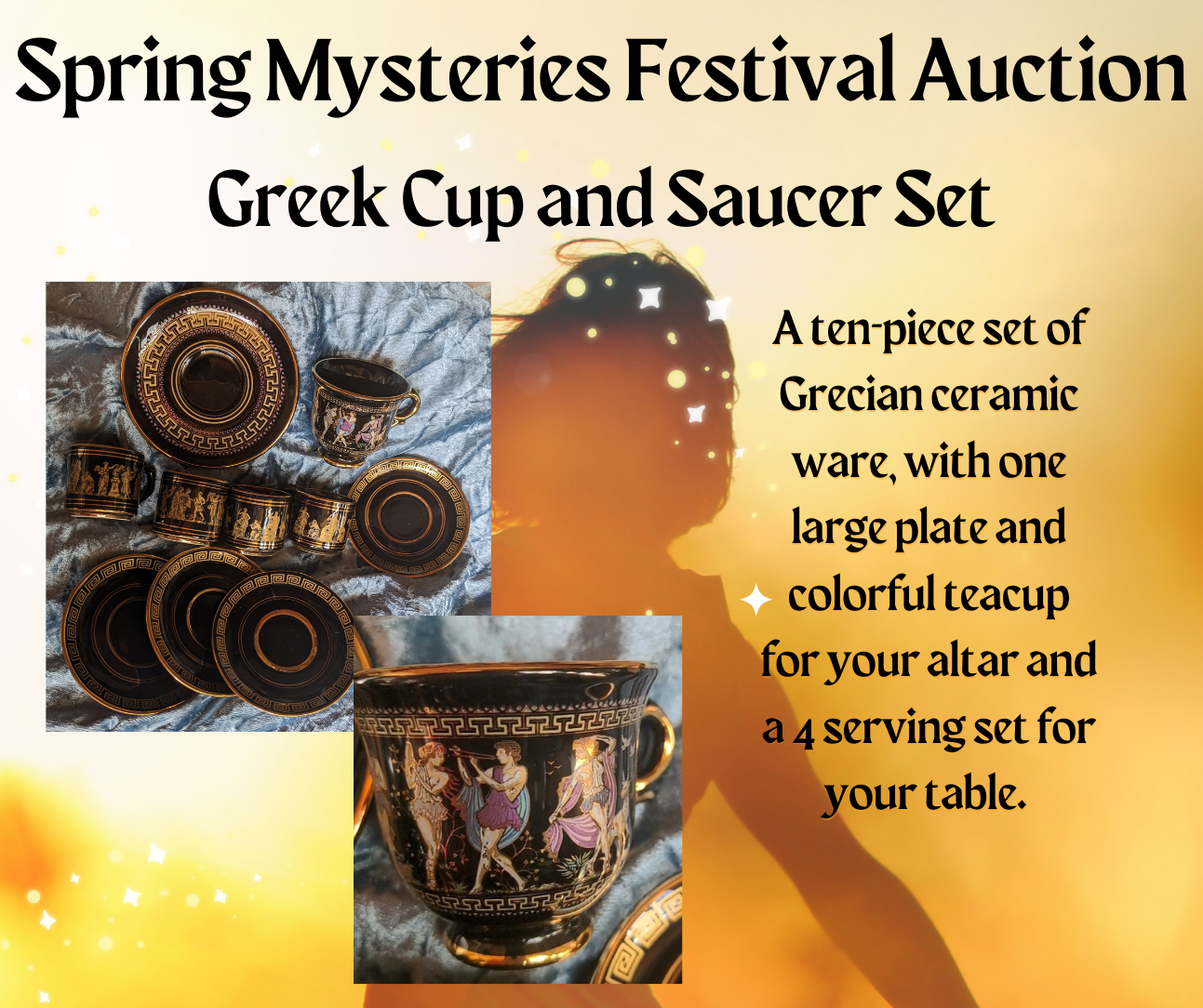 Spring mysteries festival auction greek cup and saucer set