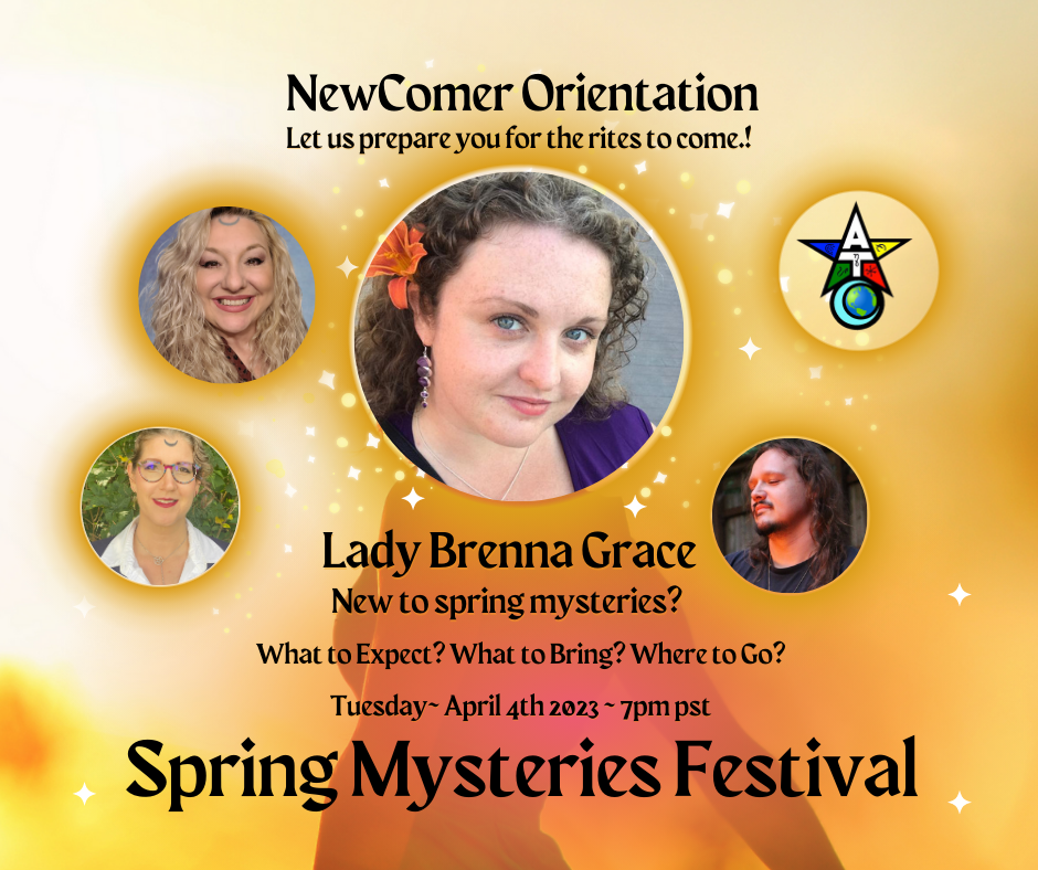 A poster for a spring mysteries festival featuring lady brenna grace
