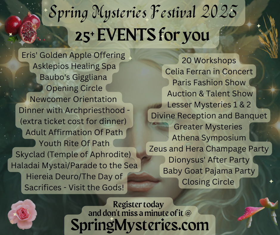 A poster for the spring mysteries festival in 2023