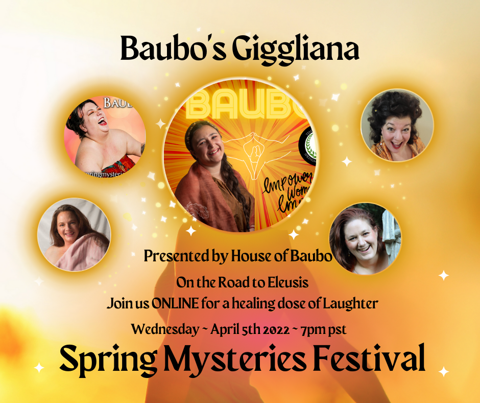 An advertisement for a spring mysteries festival with House of Baubo