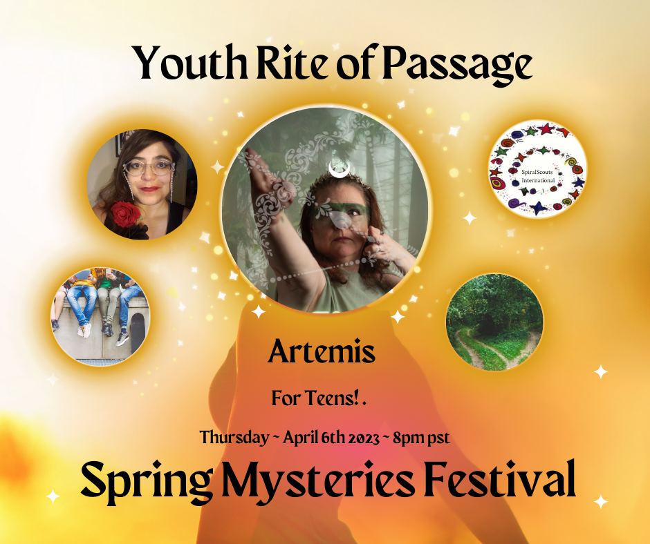 A poster for the youth rite of passage spring mysteries festival