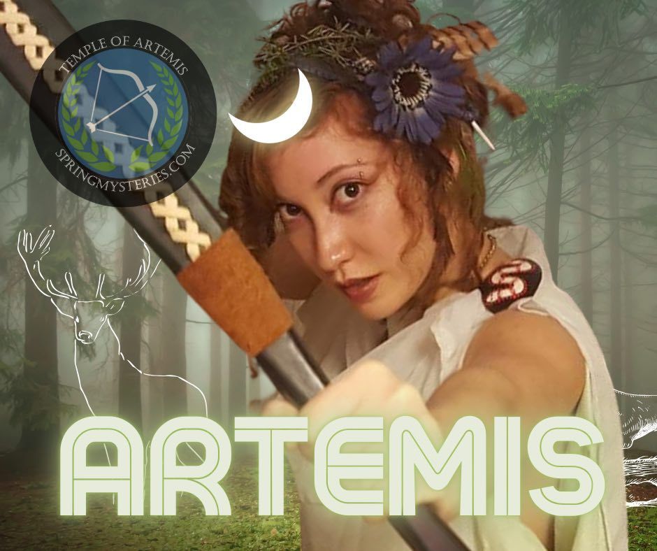 A logo for springmysteries.com with a pentagram and crescent moons