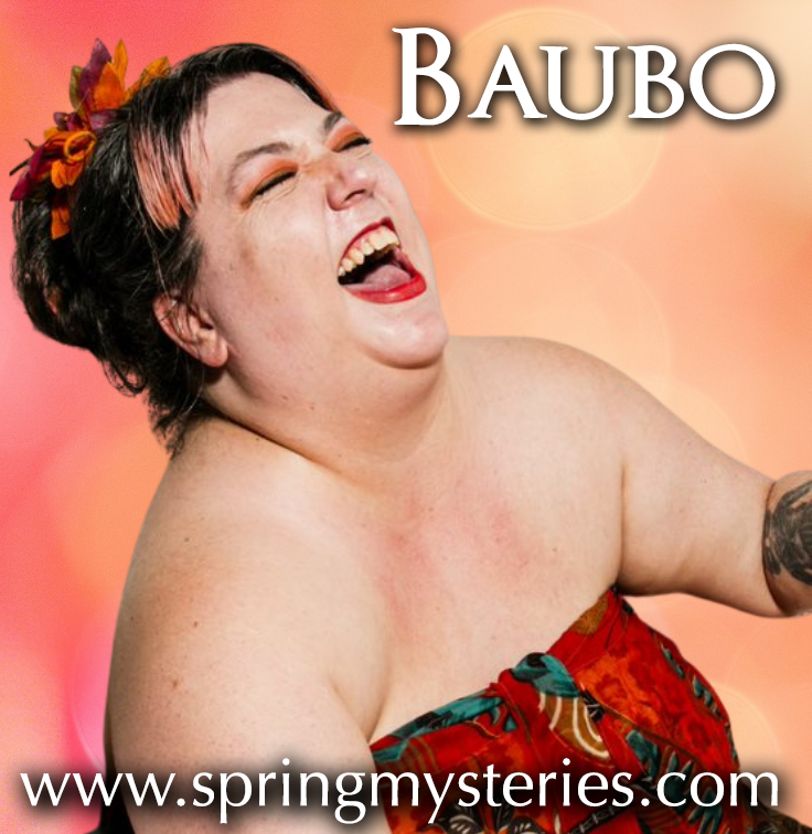 A woman is laughing with the website www.springmysteries.com below her