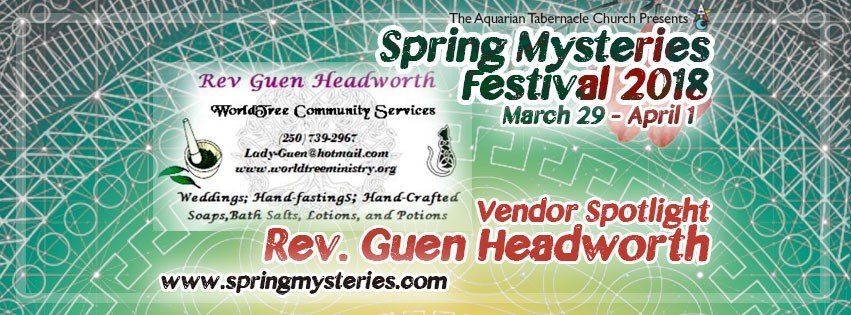 A poster for the spring mysteries festival 2018, Rev. Guen Headworth.