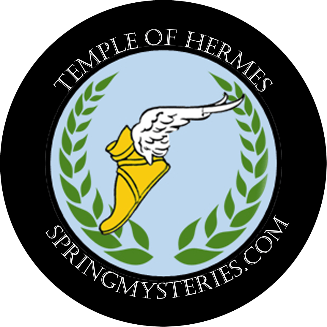 A logo for the temple of hermes springmysteries.com