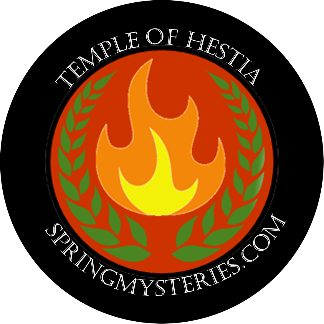 A logo for the temple of hestia springmysteries.com