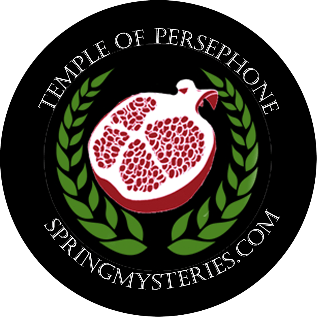 A logo for the temple of persephone springmysteries.com