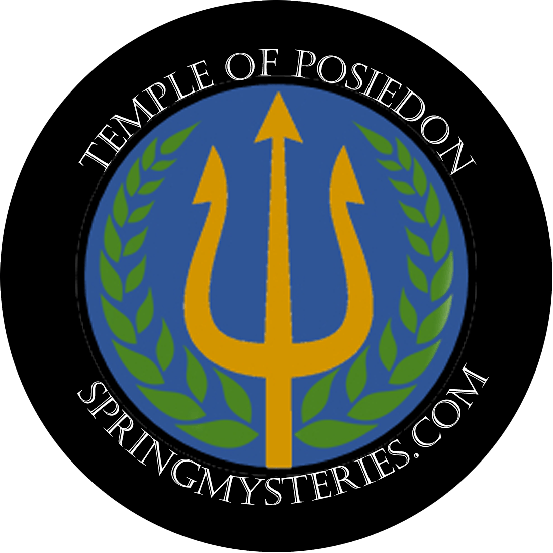 A logo for the temple of poseidon springmysteries.com