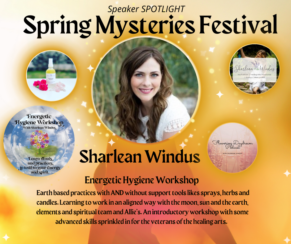 A poster for the spring mysteries festival featuring sharleen windus