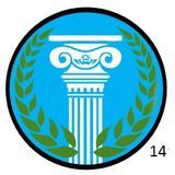 A blue circle with a pillar and laurel wreath on it.