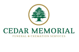 Cedar Memorial Funeral & Cremation Services  in Redlands, CA logo: green tree in gold circle, with green text.