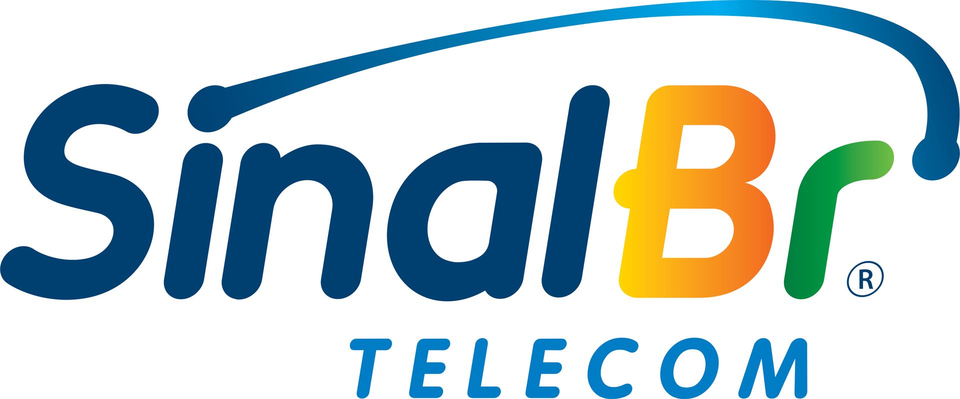 O logotipo da sinal br telecom é azul e colorido