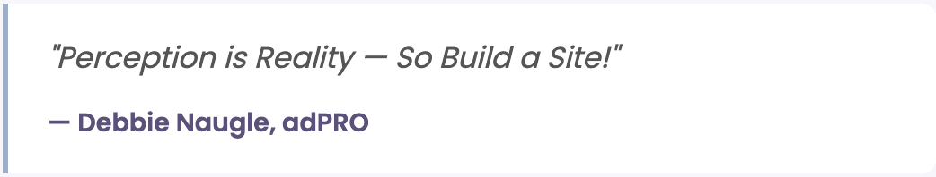 Quote text on white background: “Perception & Reality — So Build a Siler” by Debbie Naugles, sbPRO.