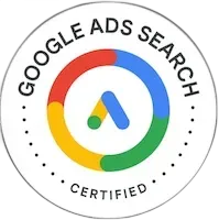 Google Ads Search Certified badge with multicolor Google Ads logo on a white circle