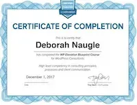 Blue-bordered certificate of completion for Deborah Naugle, dated December 1, 2017