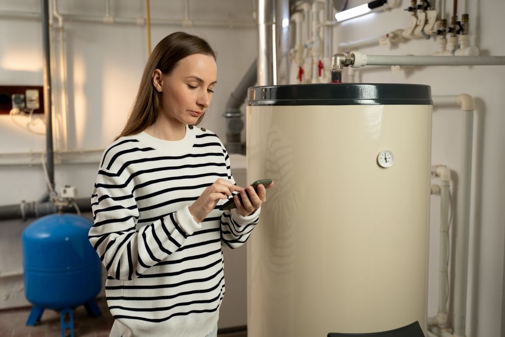 a woman calling for hot water repair