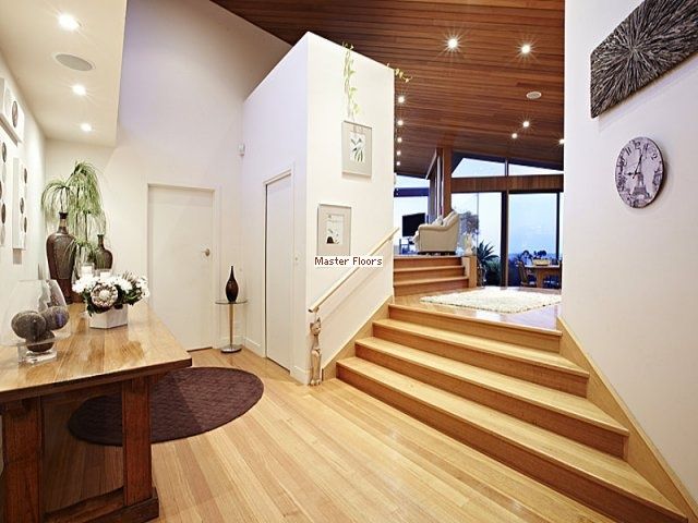 Wood Staircase Inside Contemporary White Modern House | Glenorchy, TAS | McKay Timber