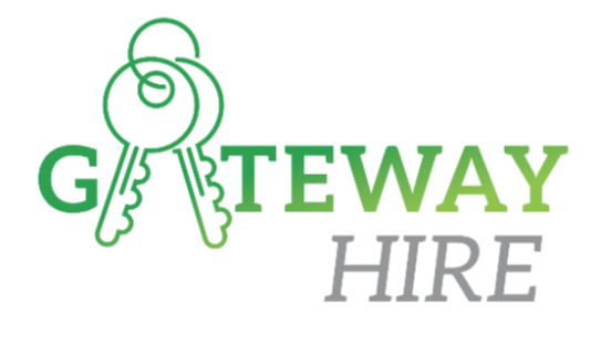 a green and white logo for gateway hire