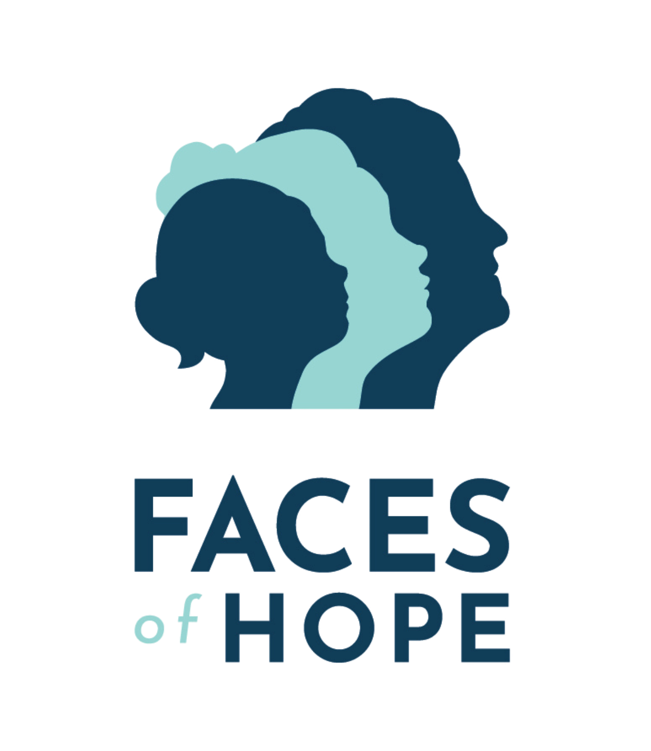 Silhouettes of a child, woman, and man in teal and navy blue, above the words 
