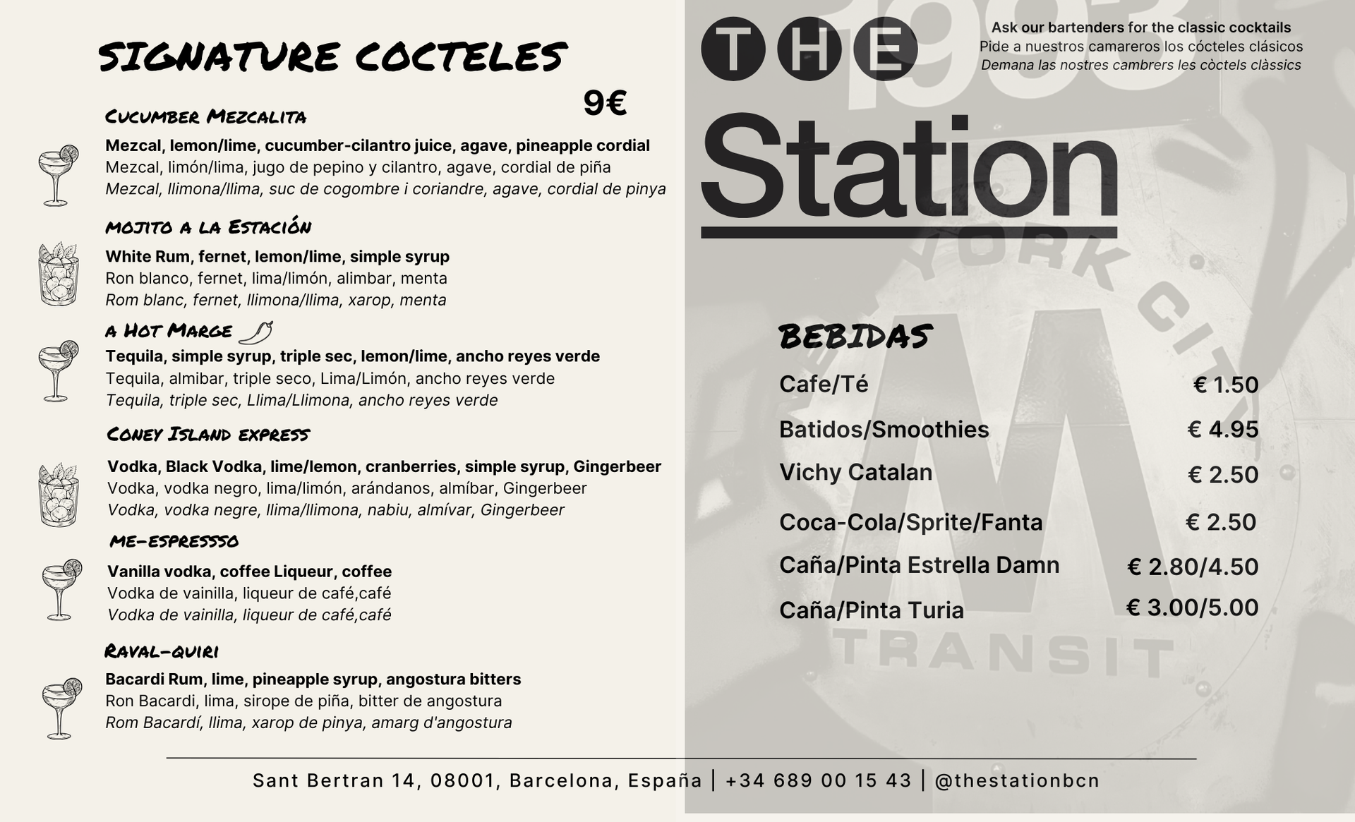 A menu for a restaurant called the station