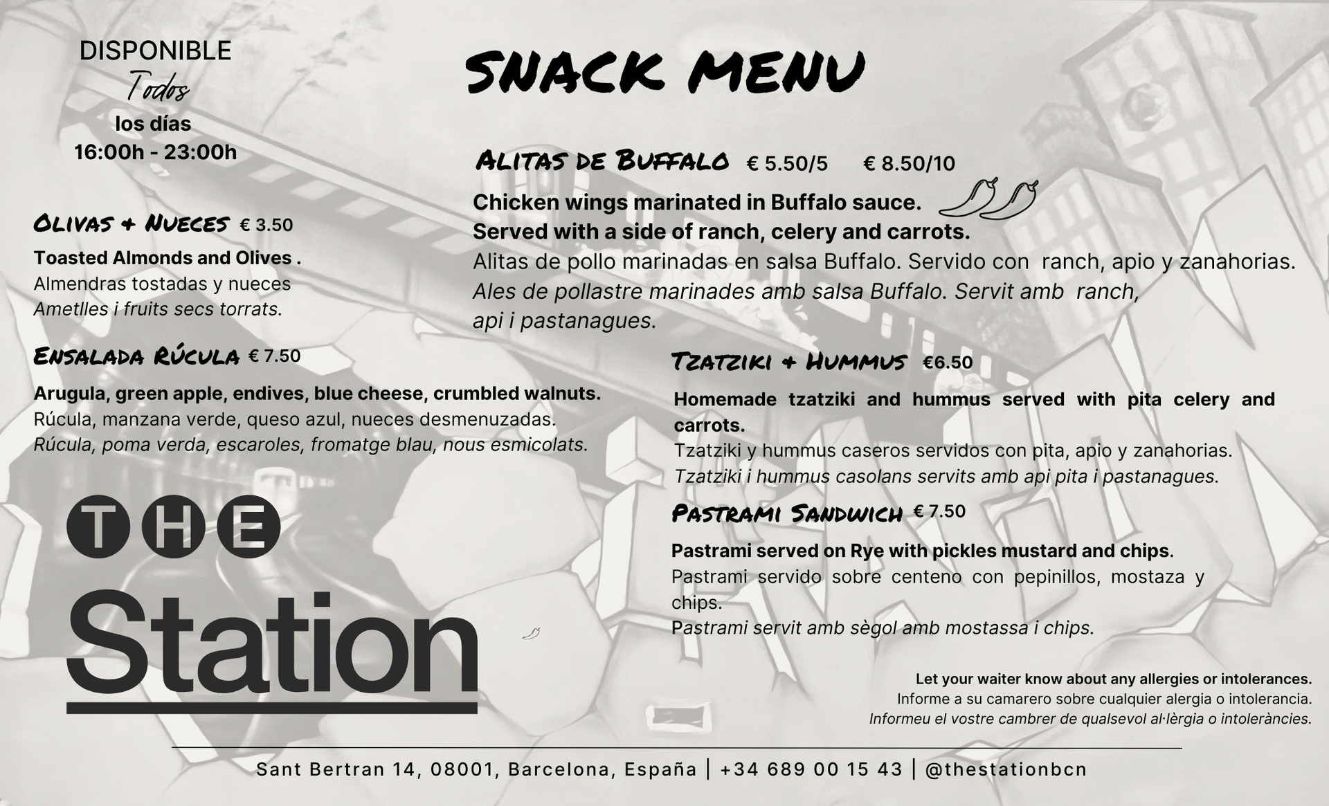 A menu for a restaurant called the station