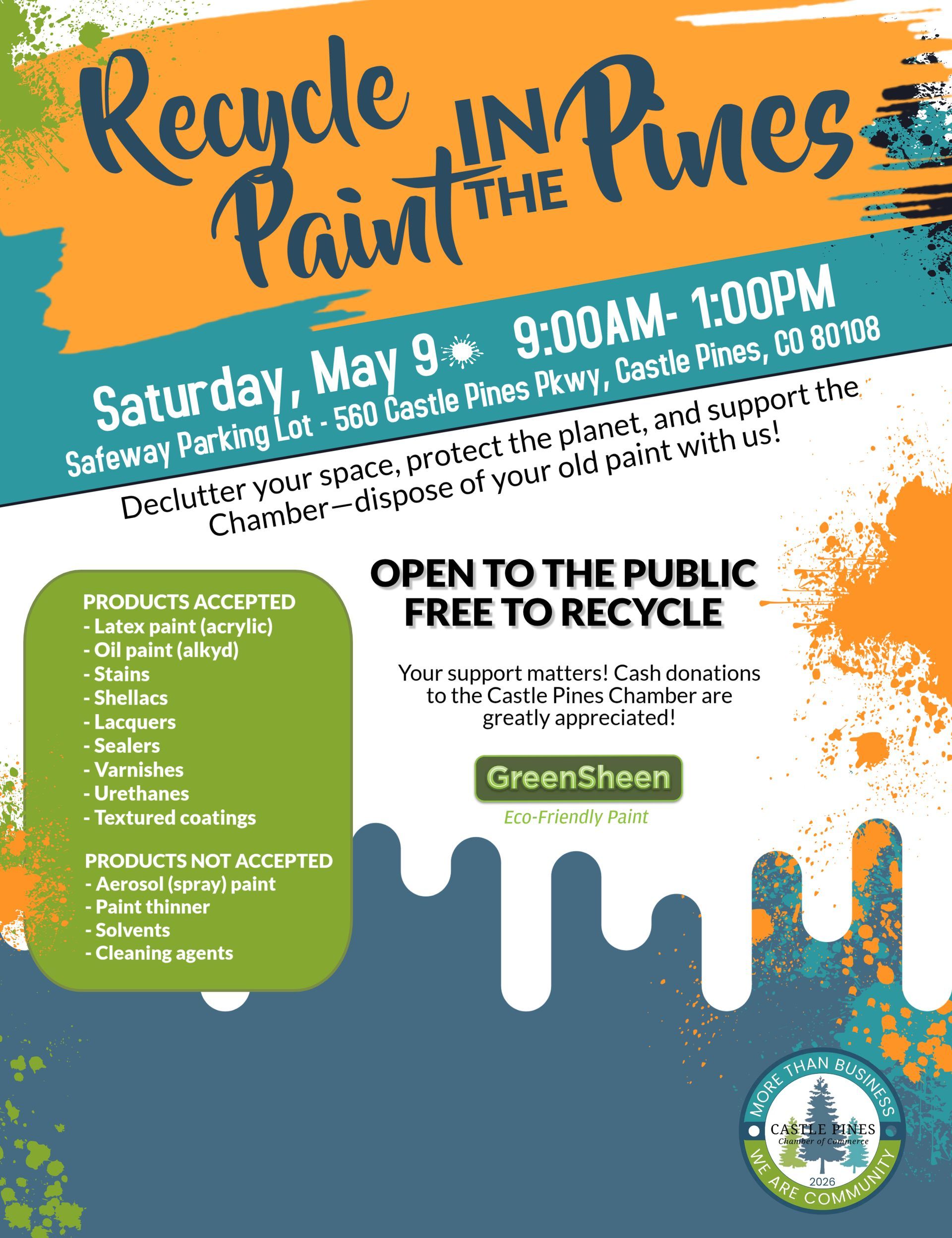 A flyer for a recycle in the pines event on saturday may 3