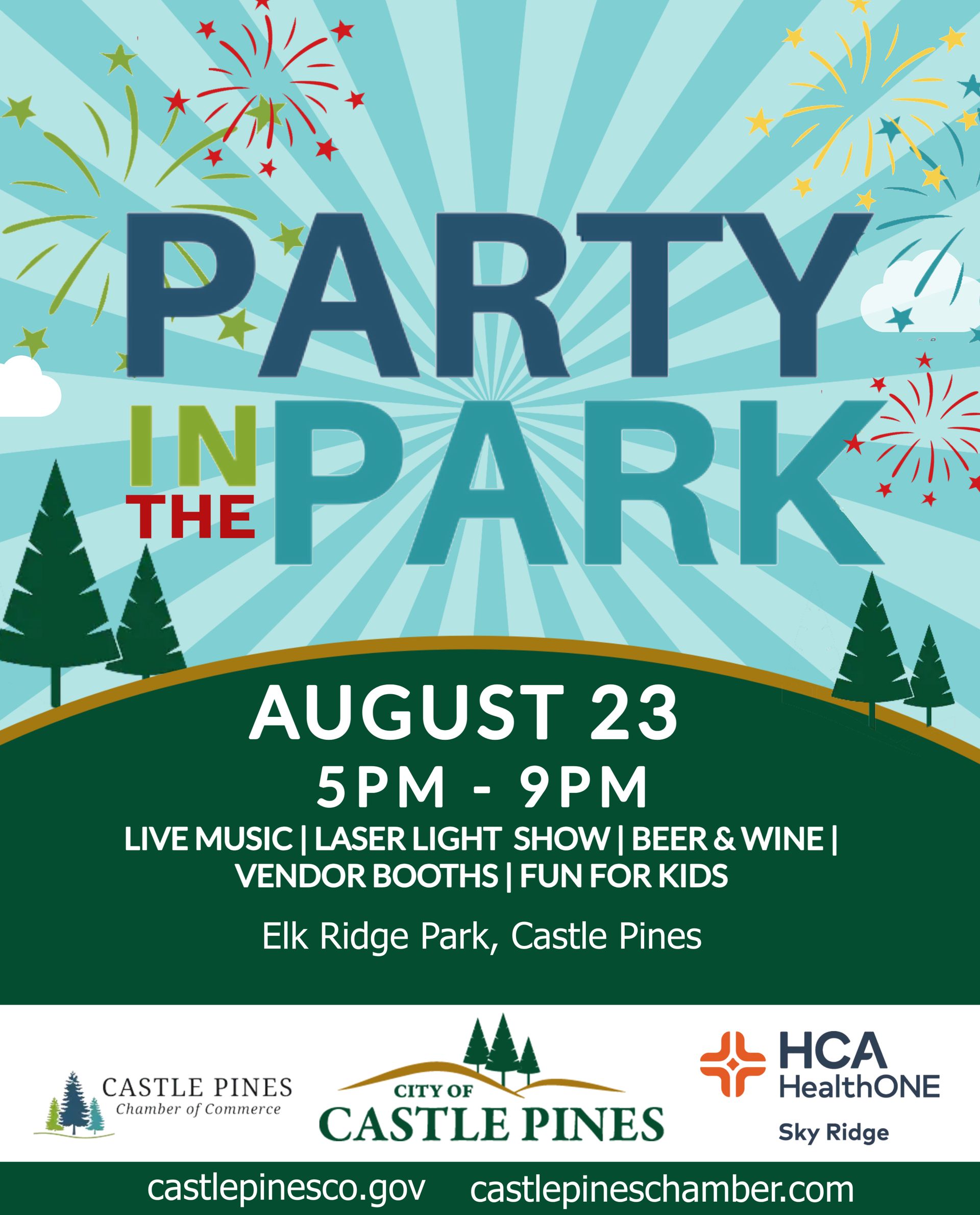 A poster for a party in the park on august 23