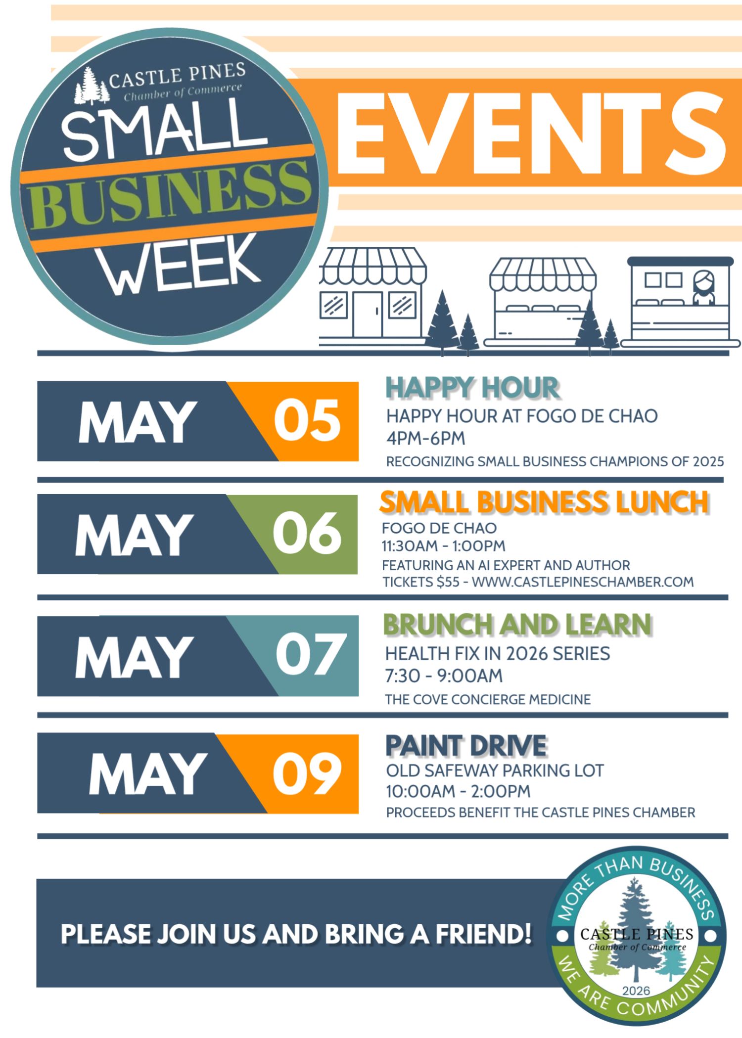 A flyer for small business week is shown.