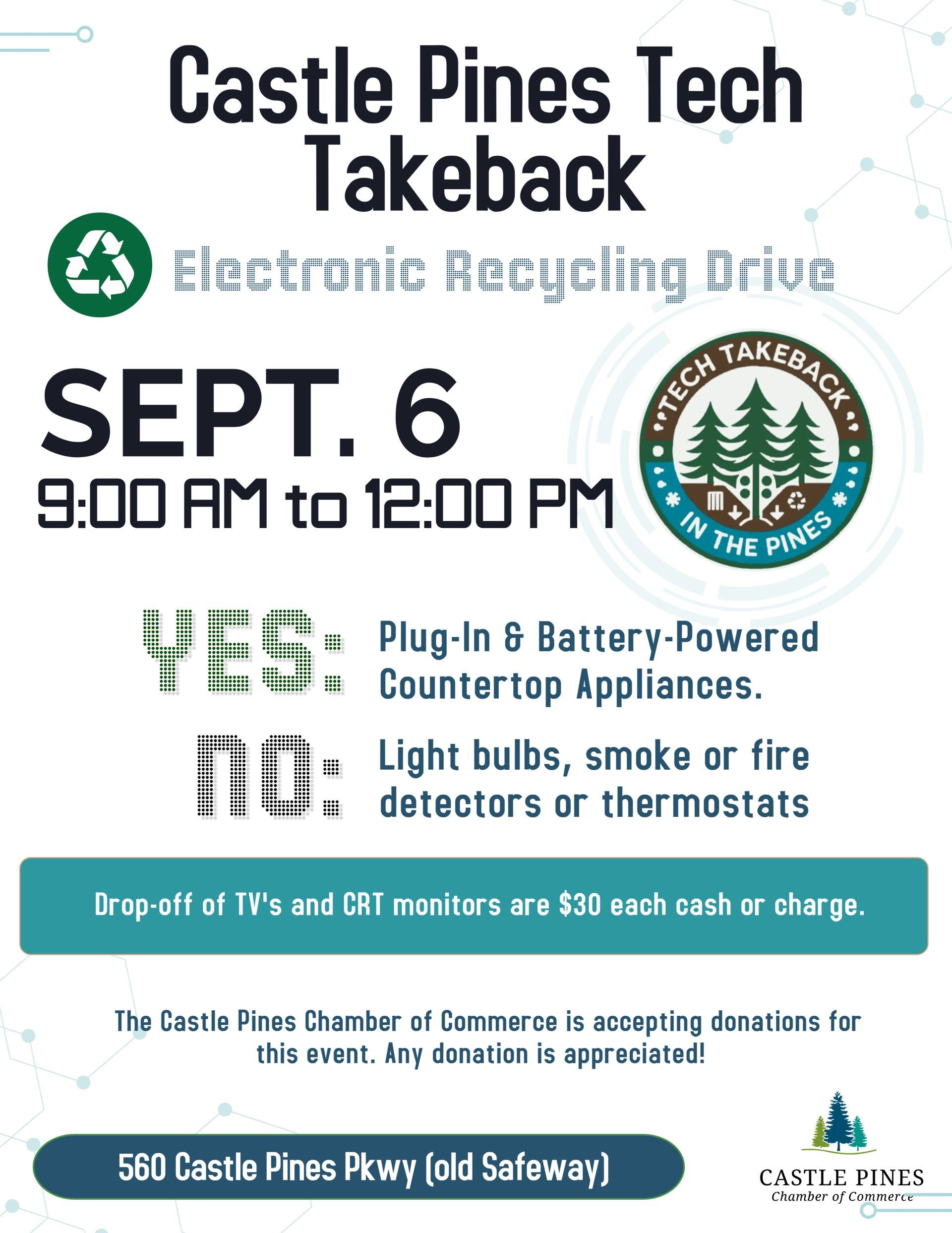A flyer for a recycle in the pines event on saturday may 3