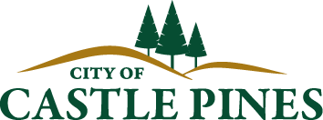 A logo for the city of castle pines with three trees on a hill