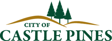 A logo for the city of castle pines with three trees on a hill