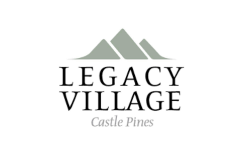 A logo for legacy village castle pines with a mountain in the background