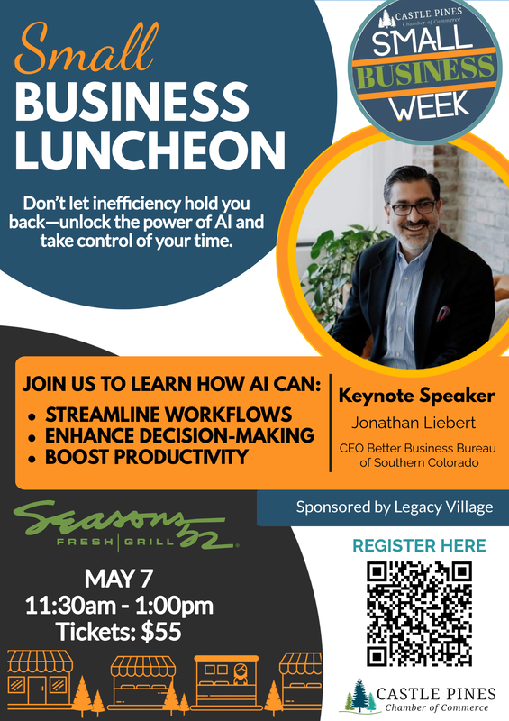 A poster for a small business luncheon with a keynote speaker.