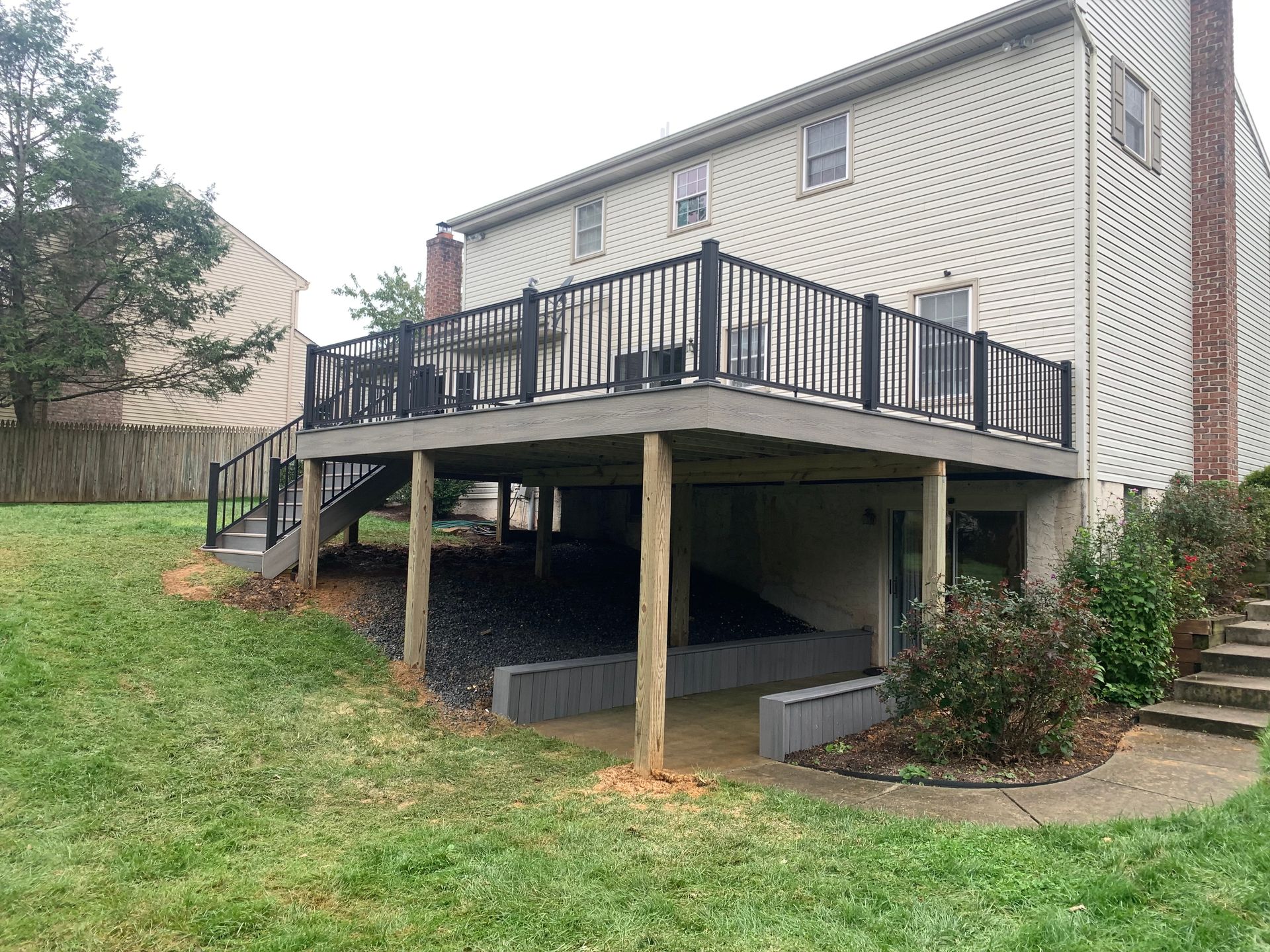 Remodeling Experts deck builder contractor custom deck along pool. Deck details... maintenance free composite decking with aluminum railing 