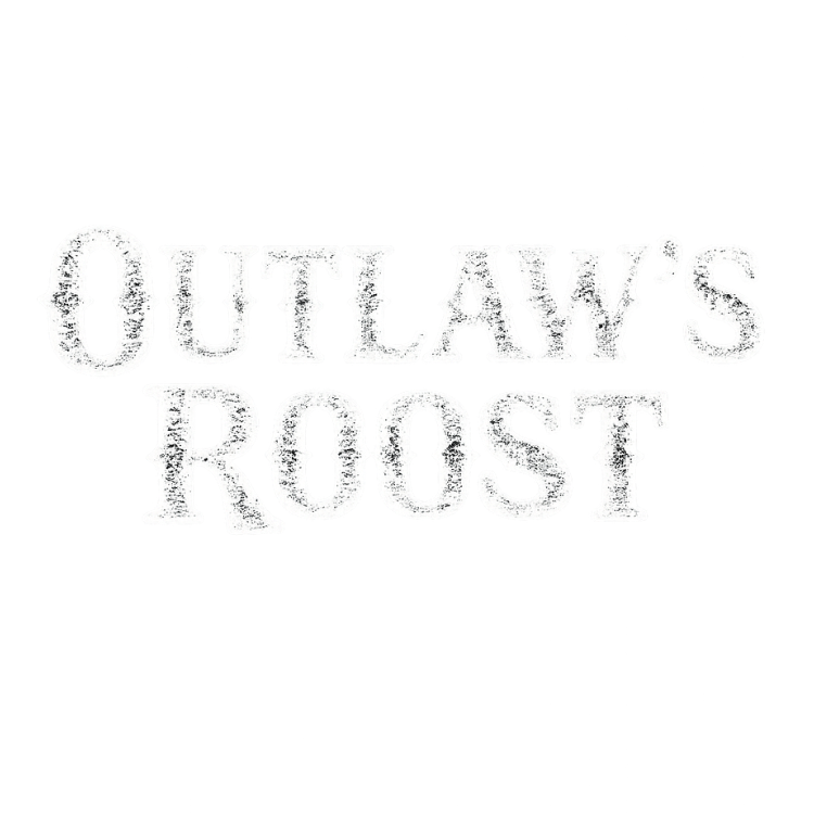 Black speckled text reading “OUTLAW’S BOOST” on a white background