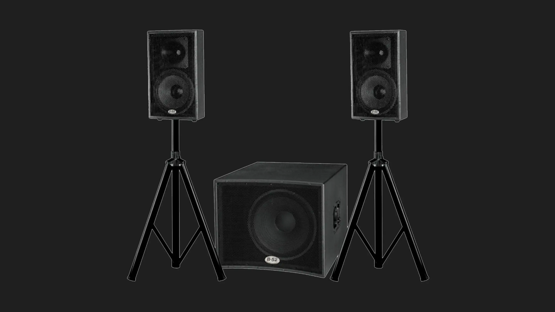 Two Speakers On Stands Flank A Subwoofer — Inspired Audio Visual in Coffs Harbour, NSW