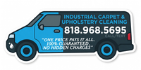 An industrial carpet and upholstery cleaning van with a phone number