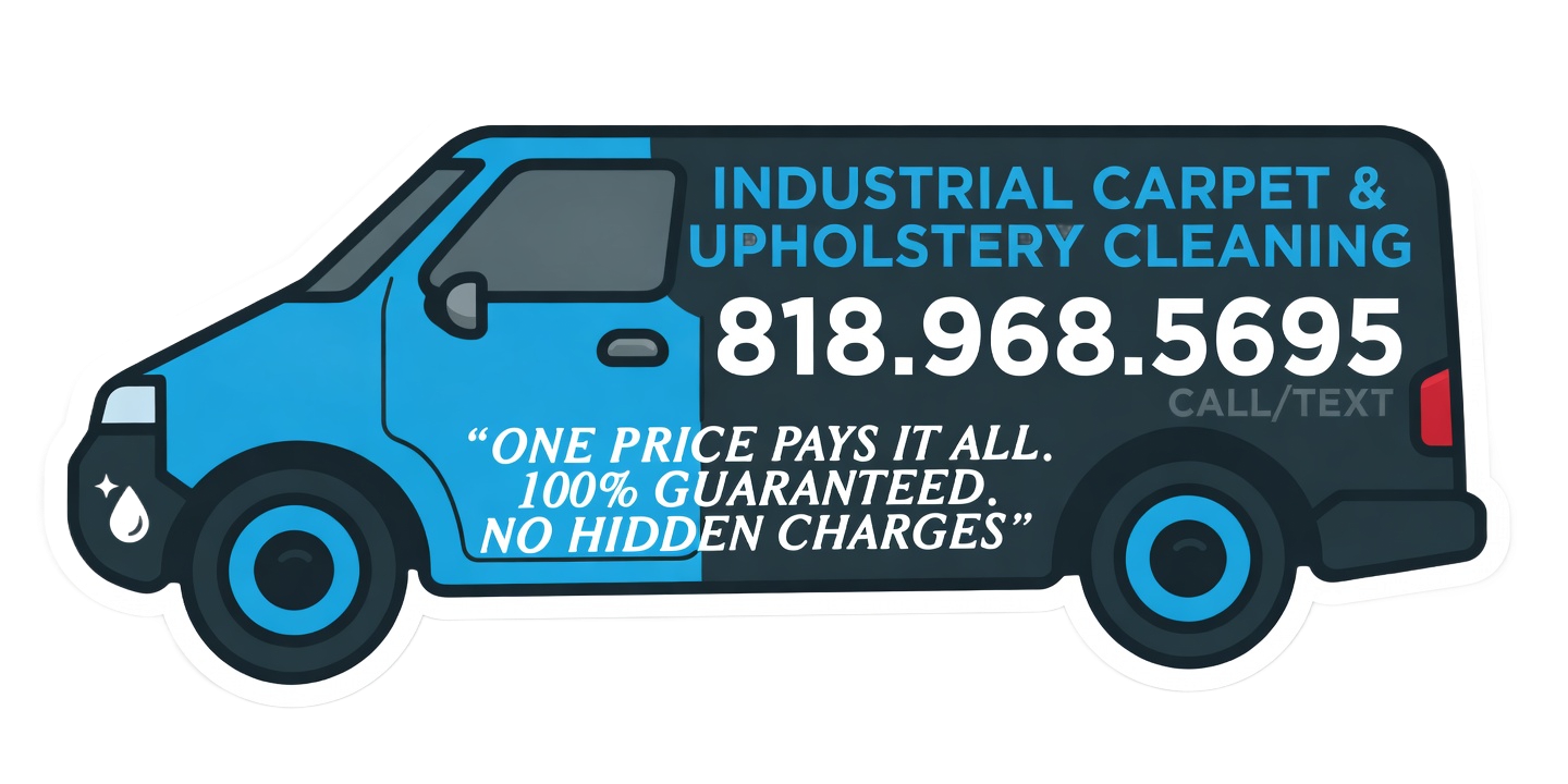 A sticker for industrial carpet and upholstery cleaning