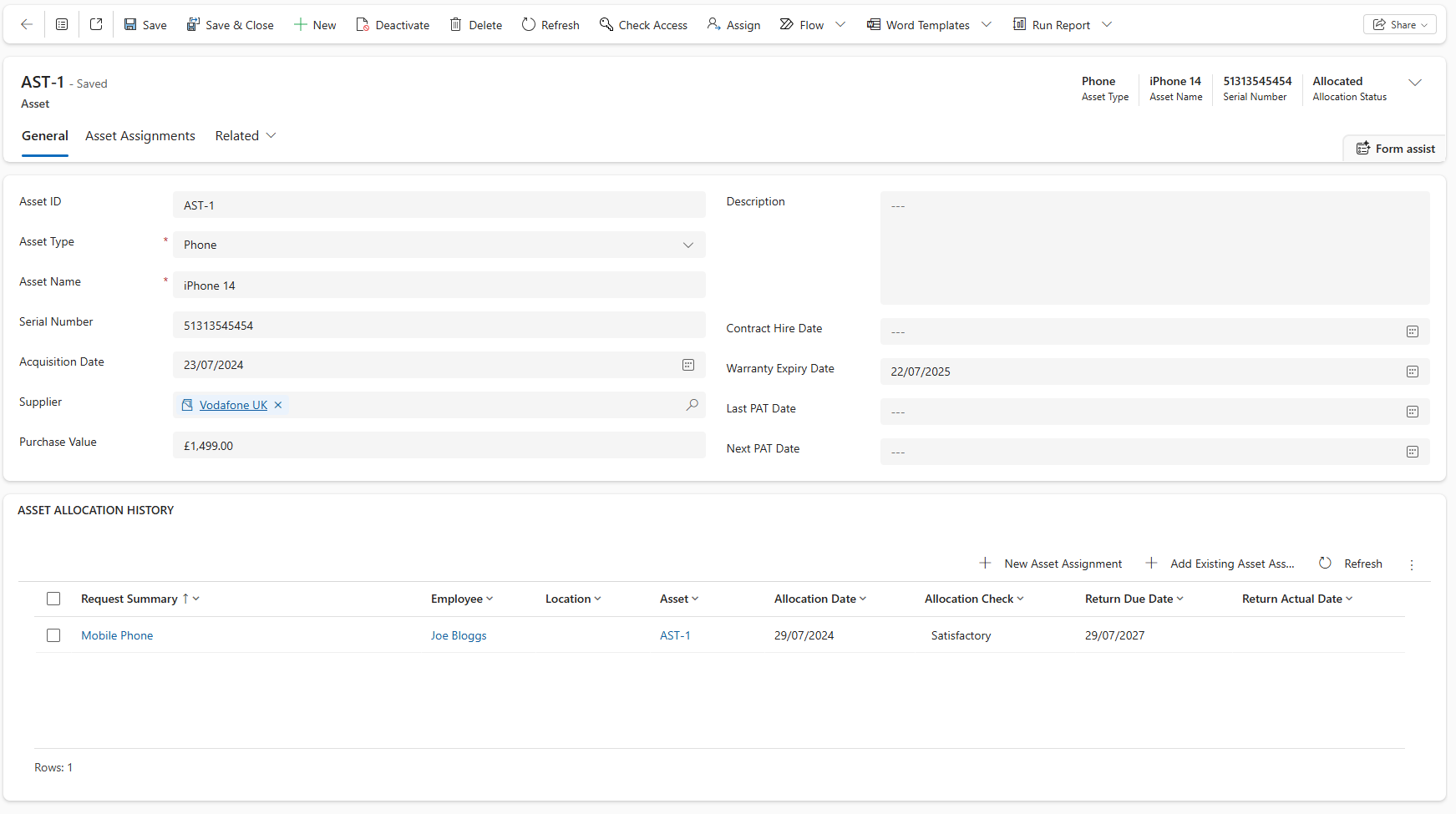 Example of Power Apps: Asset Management