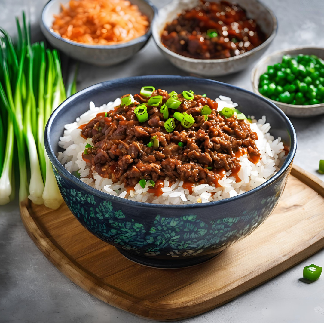 Bowl of rice with mince 