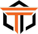 A logo featuring a black hexagonal outline with an orange letter 