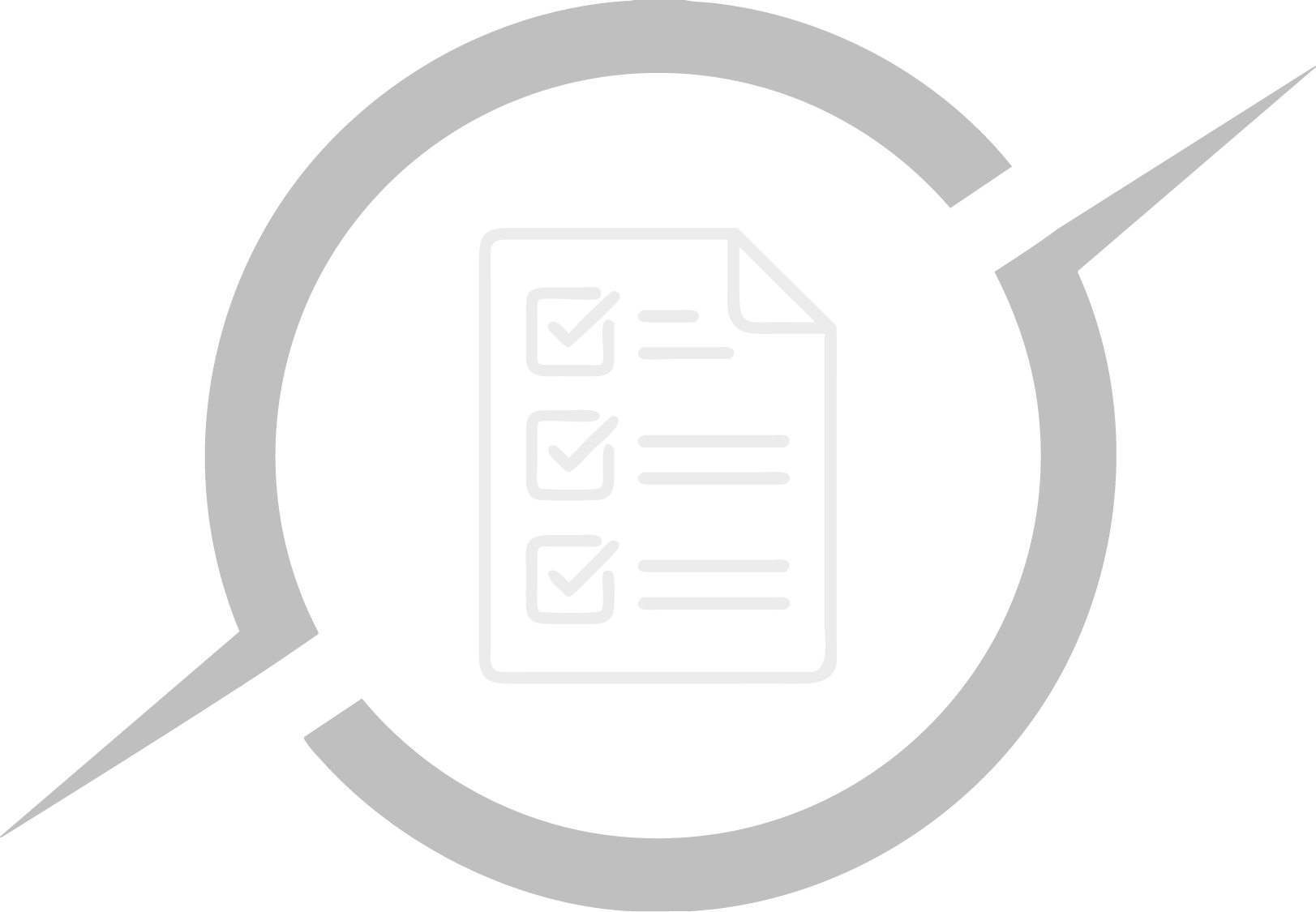 Document icon with checklist within a gray circle, with arrows.
