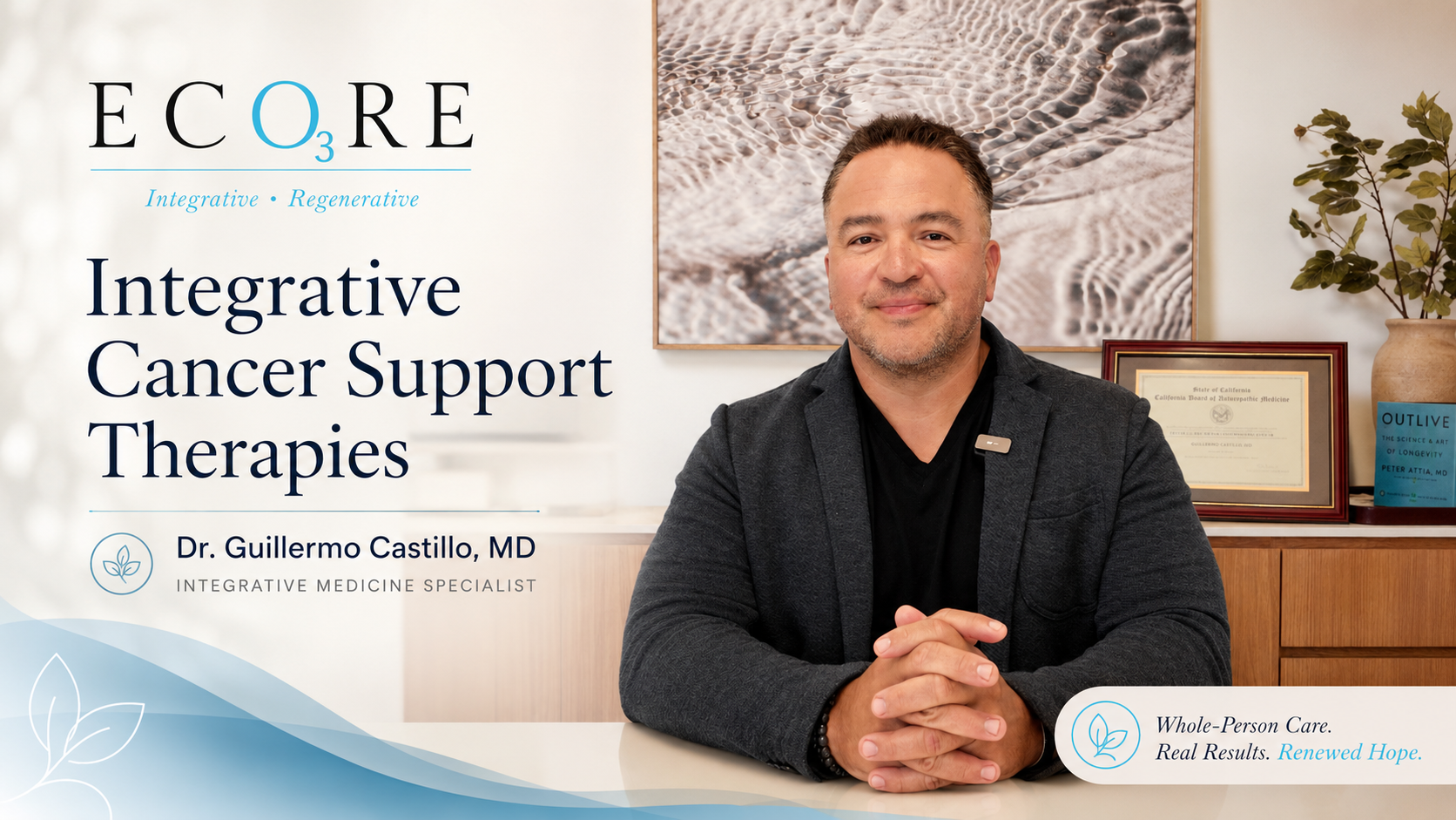 Dr. Guillermo Castillo seated in his office for an Ecore Wellness feature on integrative cancer supp