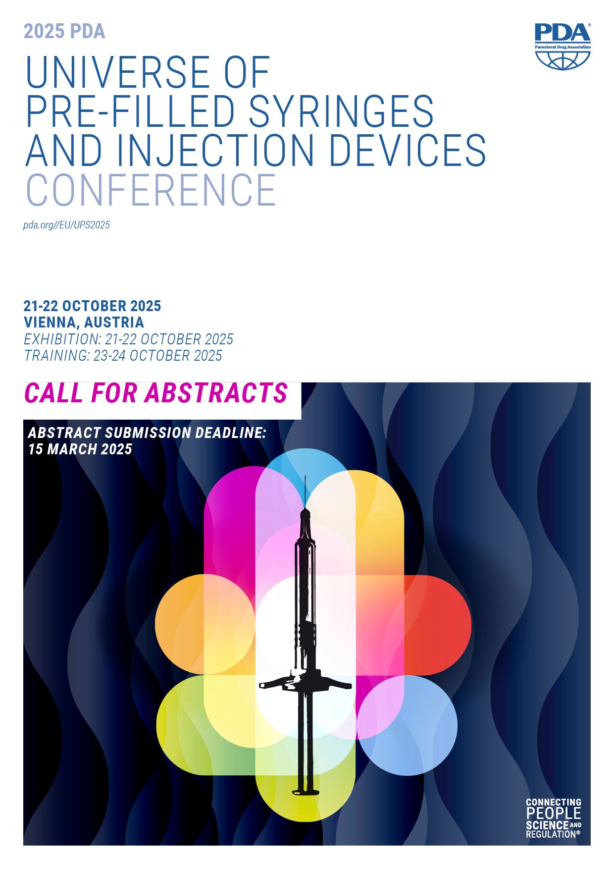 A poster for the universe of pre-filled syringes and injection devices conference