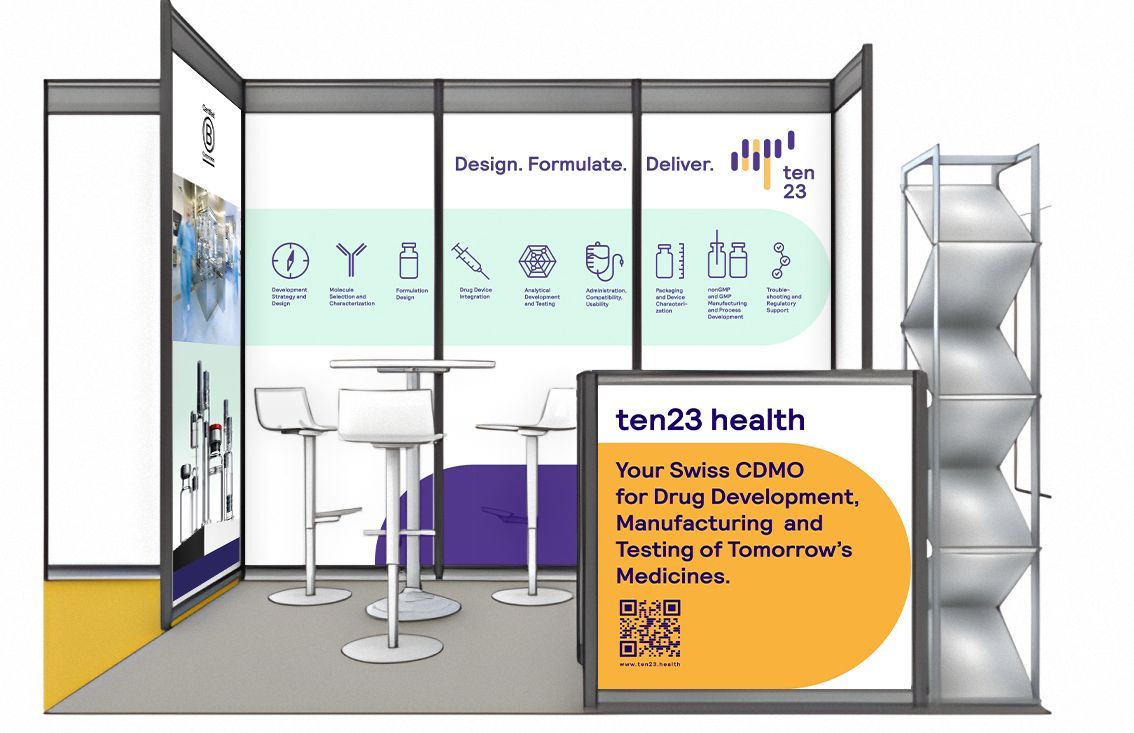 A rendering of a booth for ten23 health