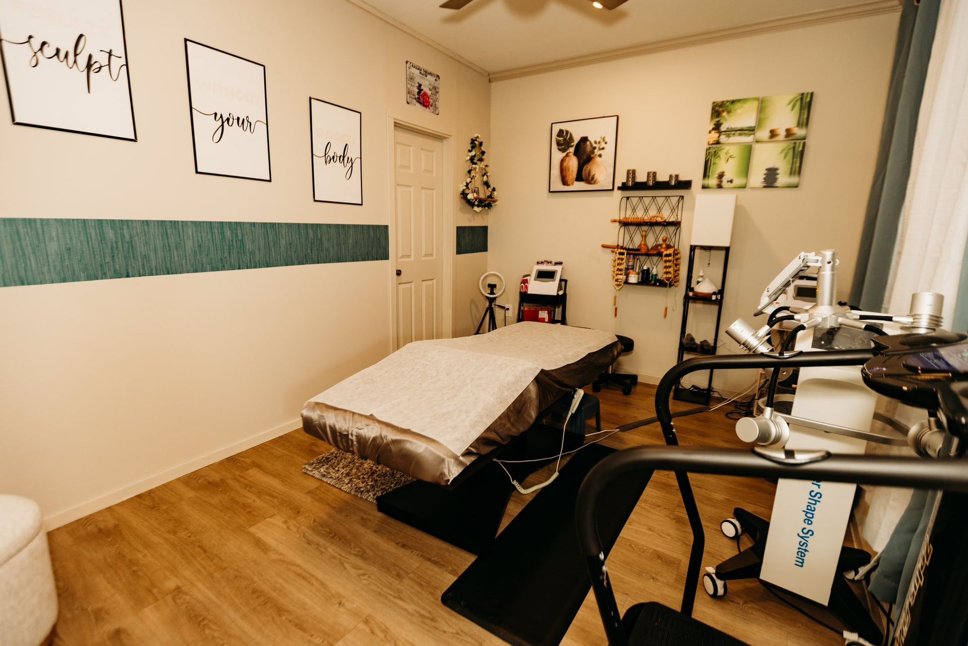 Side-by-side comparison of a person's torso, pre and post-surgery, showing skin discoloration and improved contour.