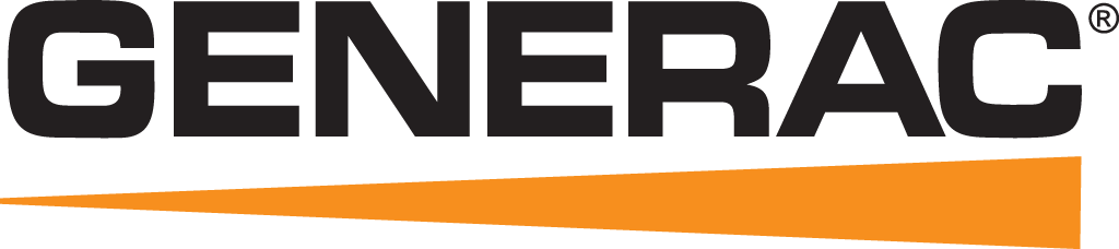 A black and orange logo for generac on a white background