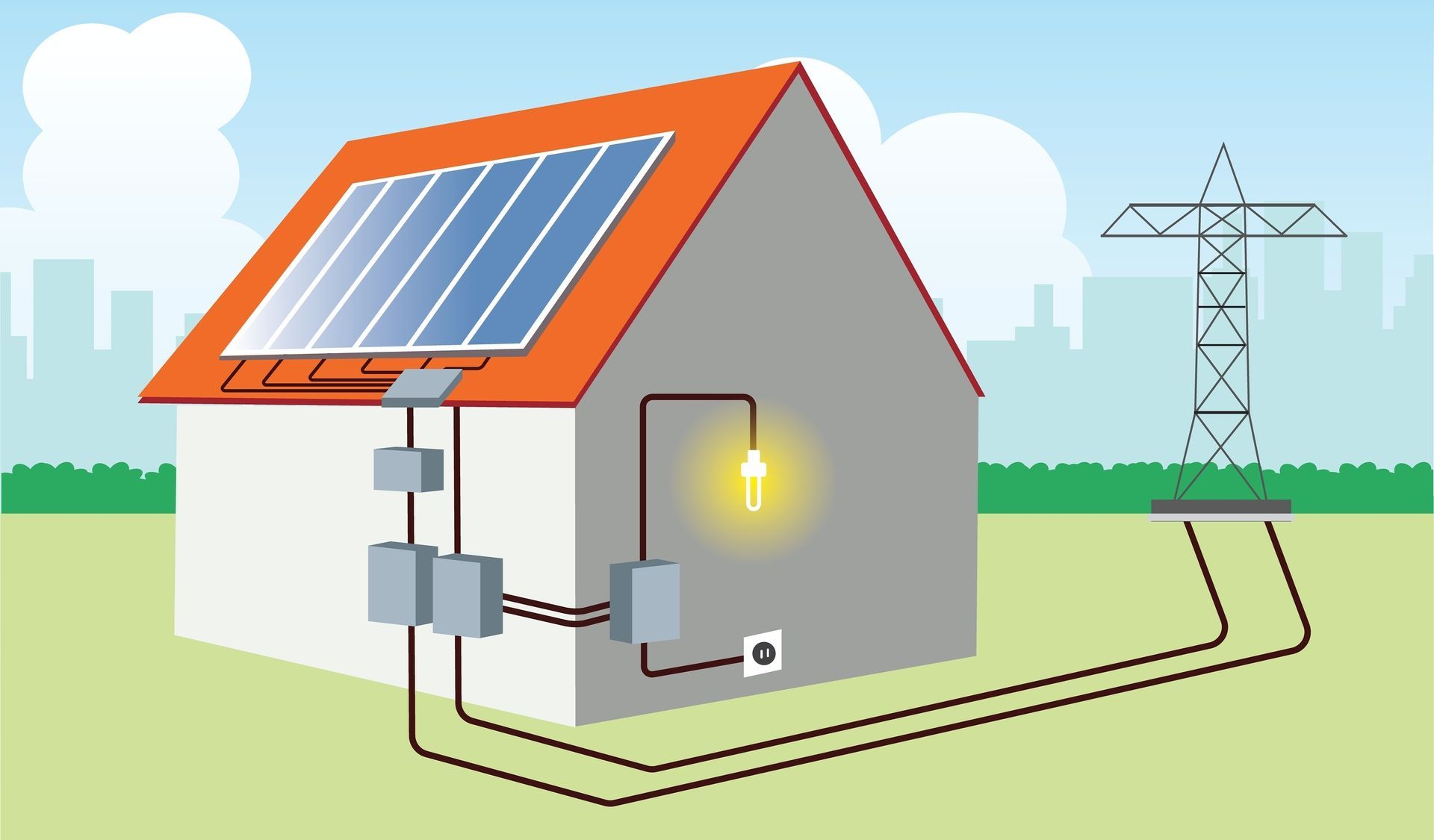 An illustration of a house with solar panels on the roof